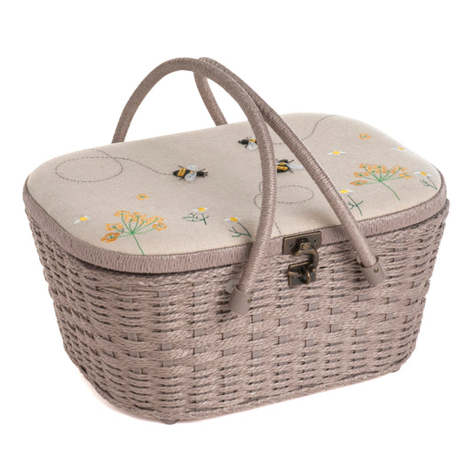 Hobby Gift Large Applique Bee Wicker Basket Sewing Box