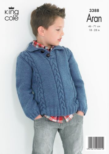 King Cole 3388 Child Cable Knit Sweater Jumper Knitting Pattern