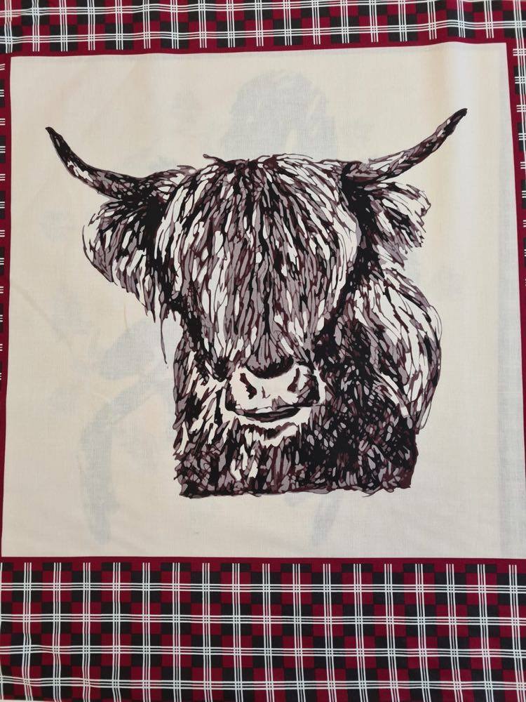 100% Cotton Highland Cow Stag Cushion Panel