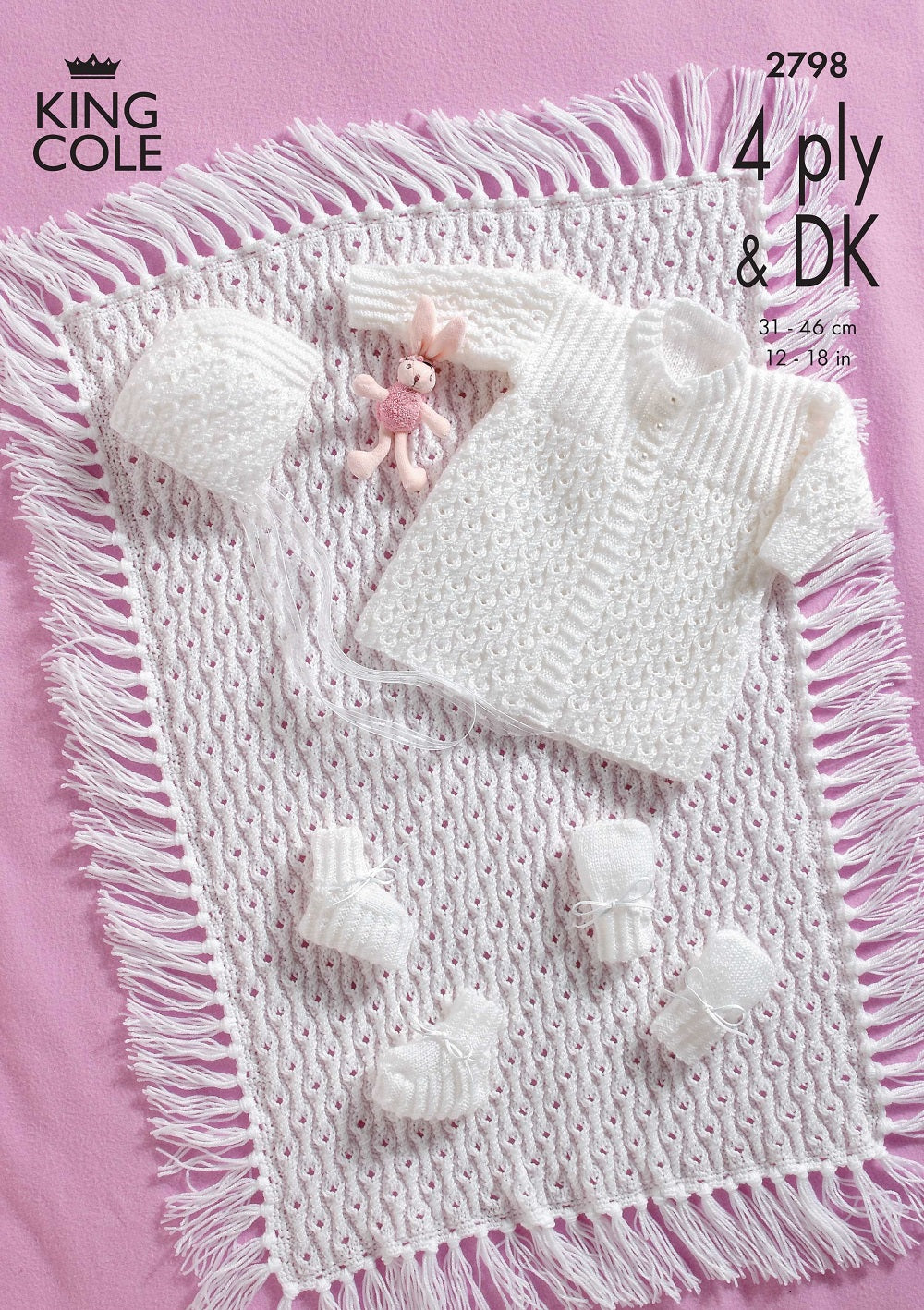 King Cole 2798 4Ply DK Baby Matinee Coat Bonnet Knitting Pattern