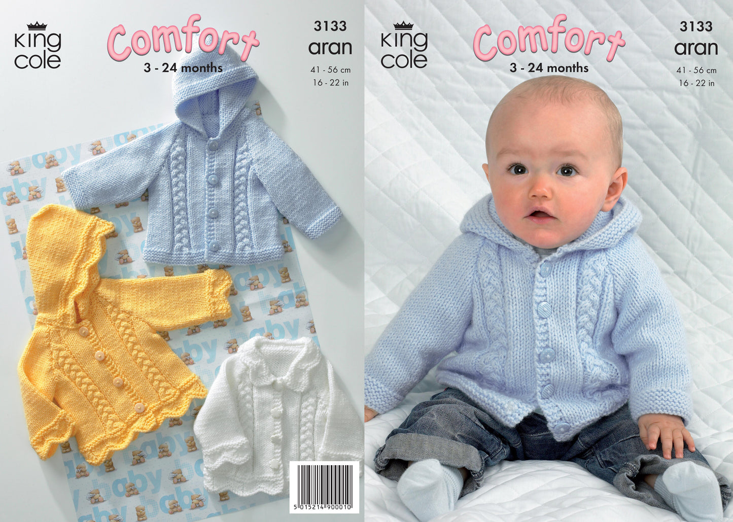 King Cole 3133 Aran Babies Jackets knitting Pattern