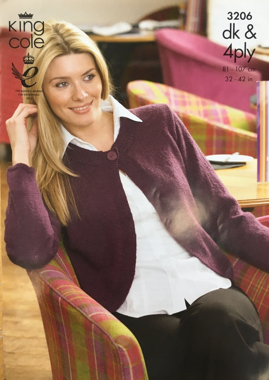 King Cole 3206 DK 4ply Knitting Pattern Cardigan