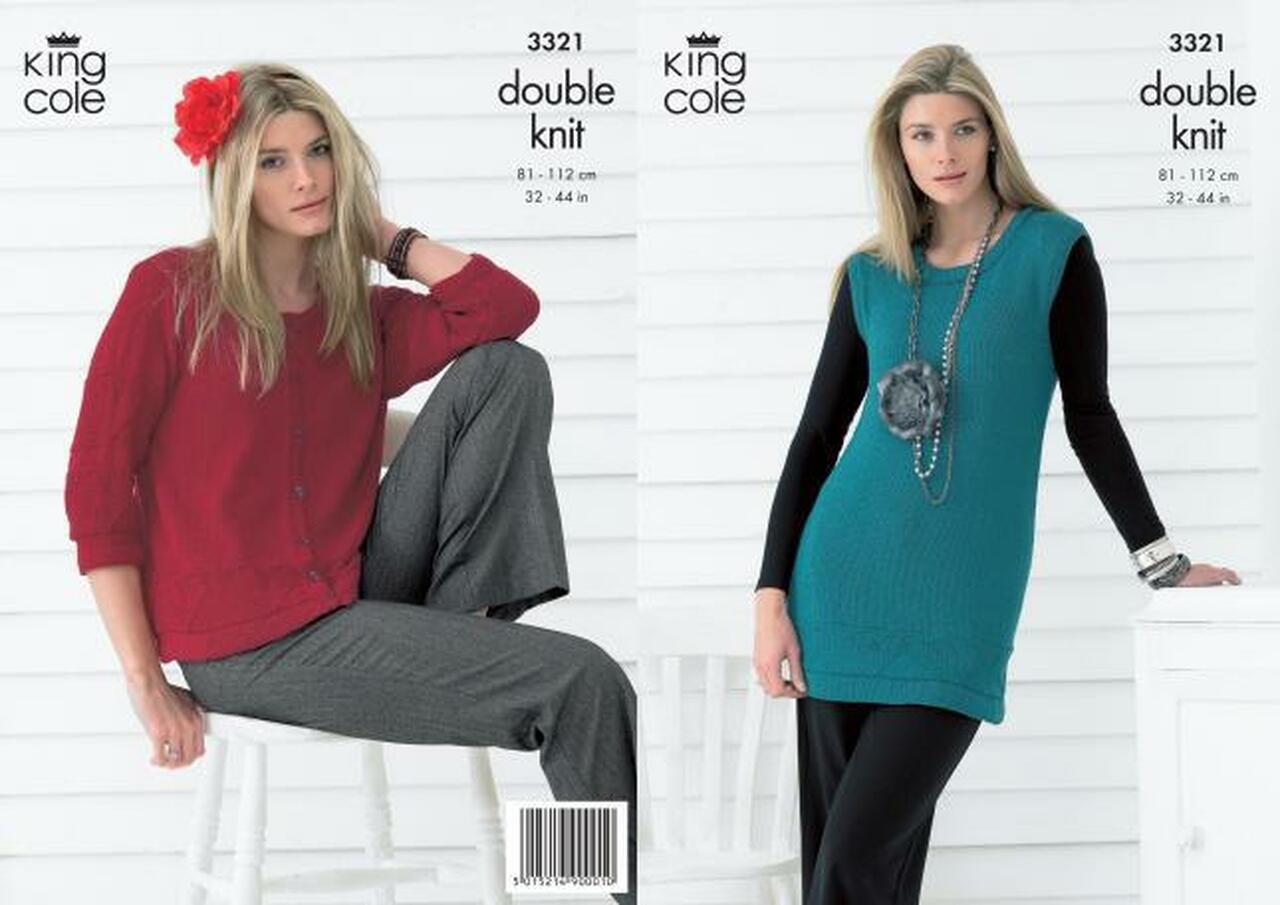 King Cole  3321 Adult DK Cardigan Top Knitting Pattern