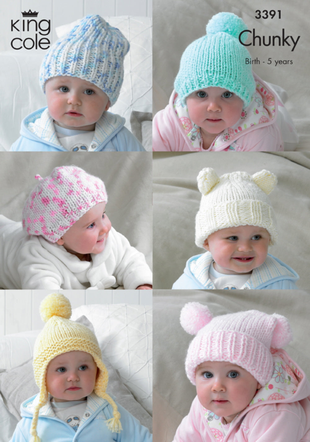 King Cole 3391 Baby Child Chunky Hat Knitting Pattern