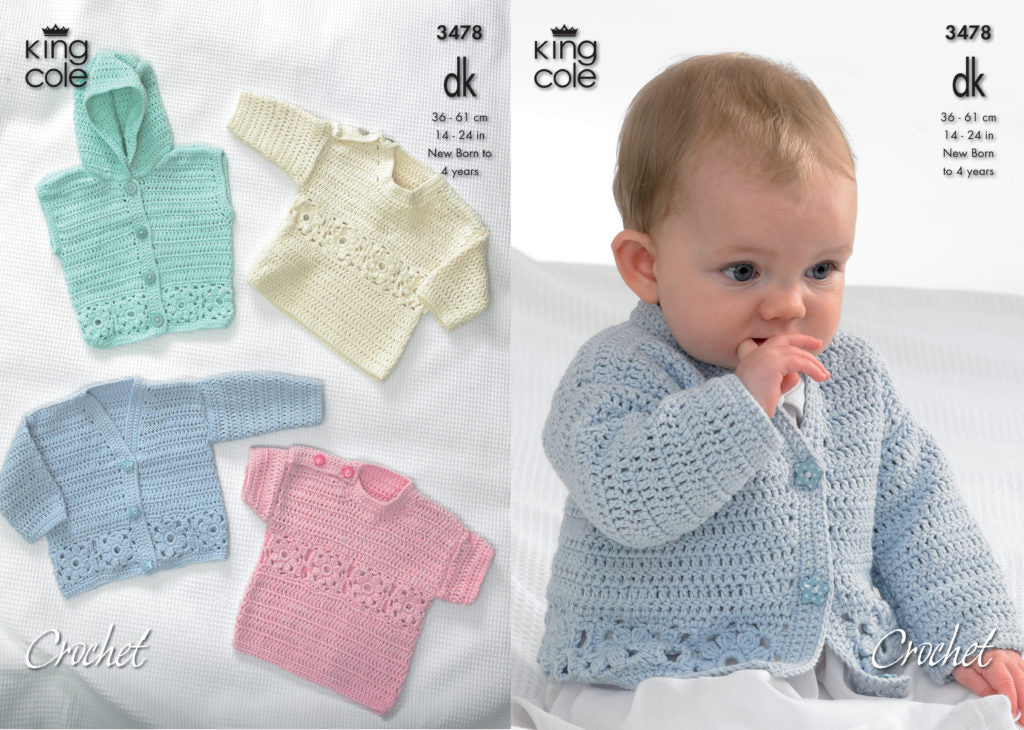 King Cole 3478 Babie DK Cardigan Gilet Sweater Crochet Pattern