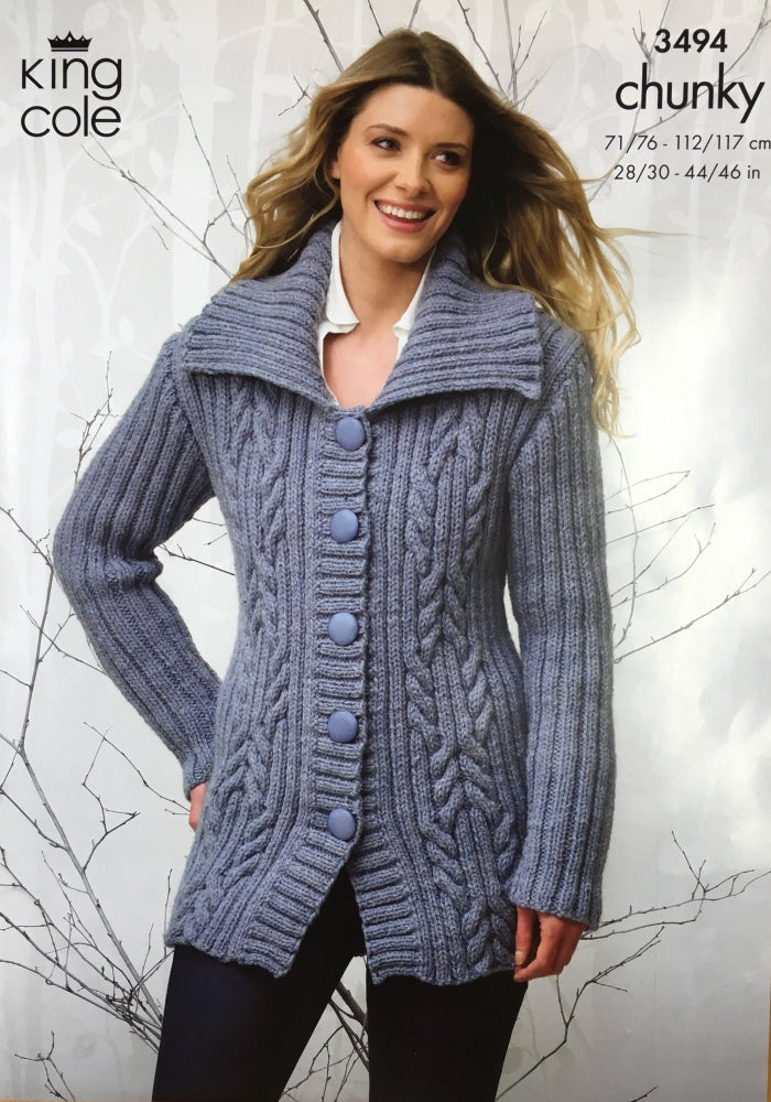 King Cole Knitting Pattern 3494 Chunky Sweater Jacket