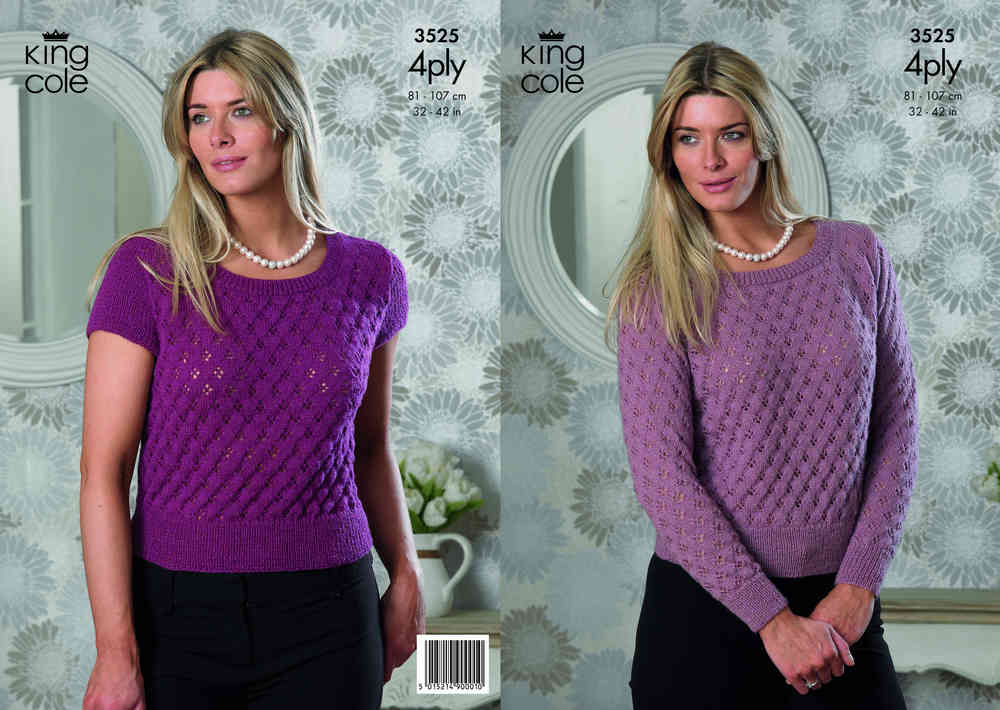 King Cole 3525 4 ply Adult Top Sweater Knitting Pattern