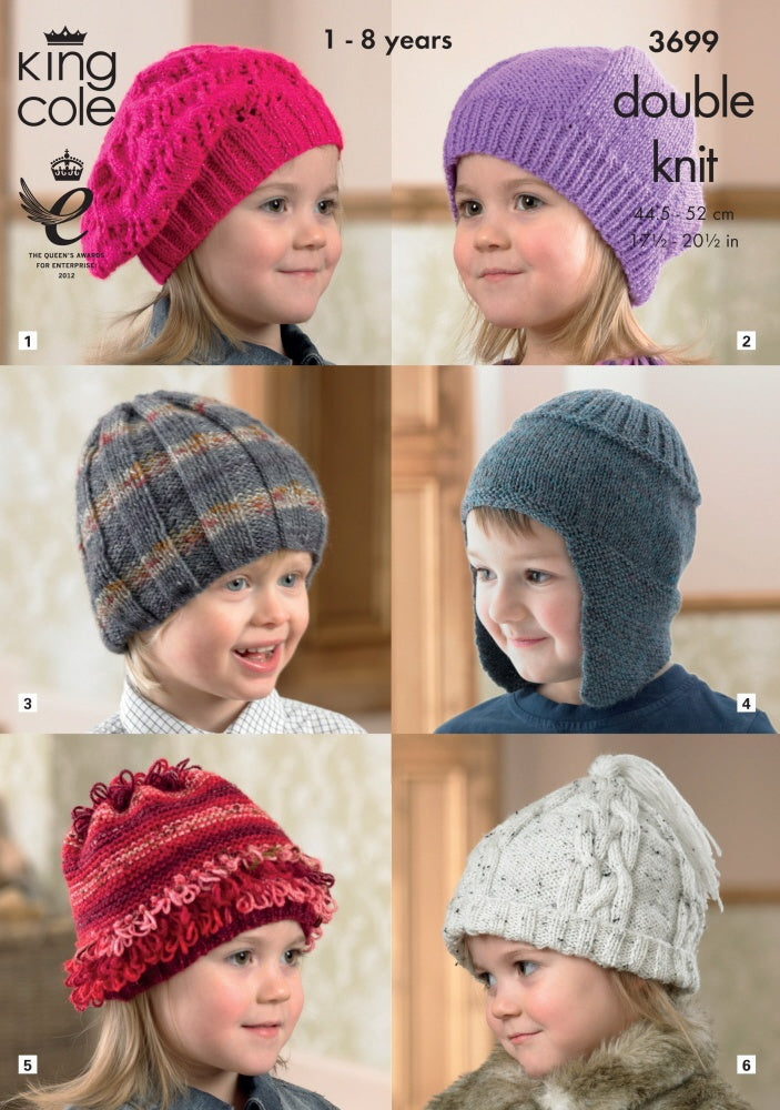 King Cole 3699 DK Child Hat Knitting Pattern 