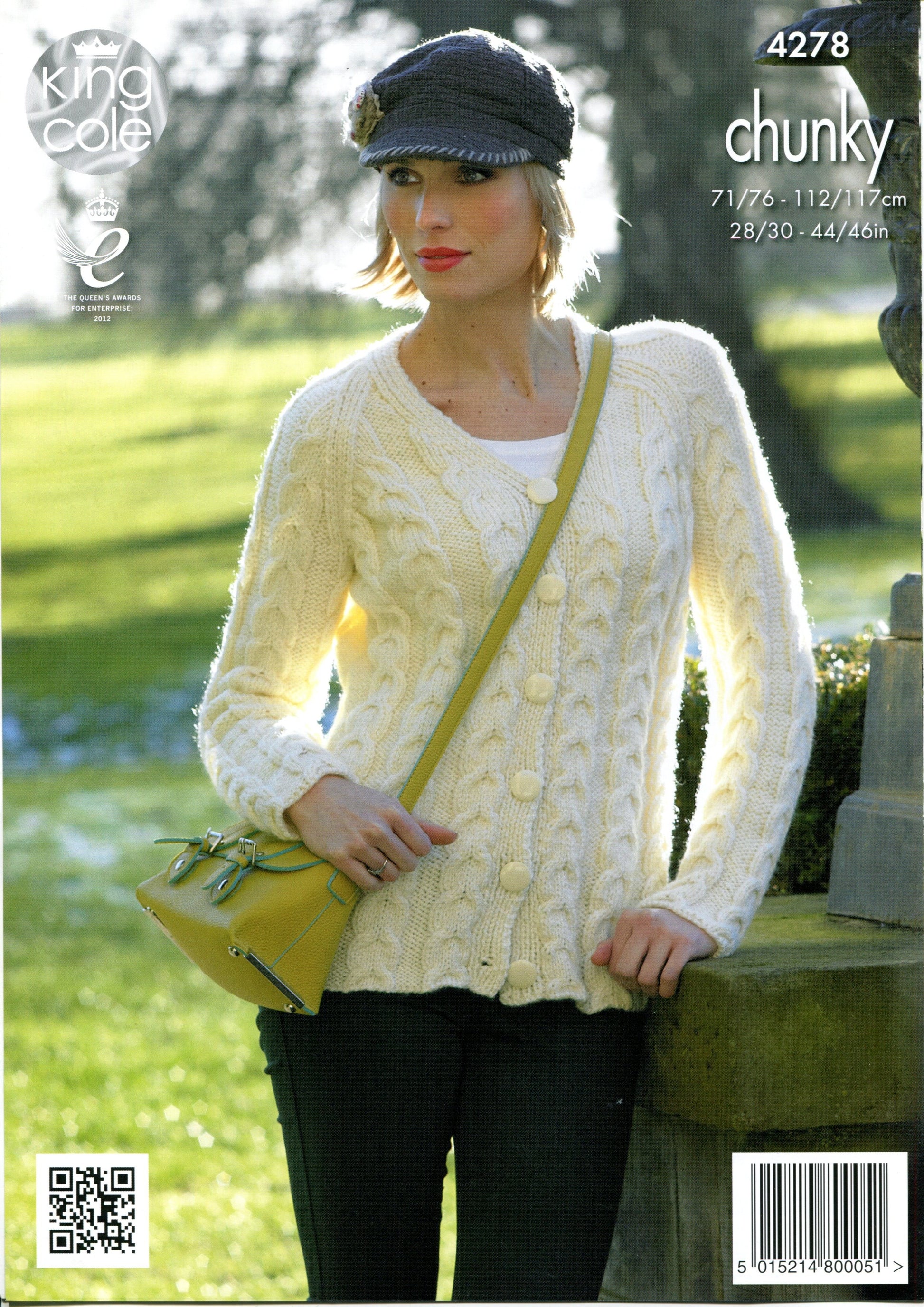 King Cole 4278 Adult Chunky Cabled Raglan Sweater Cardigan Knitting Pattern