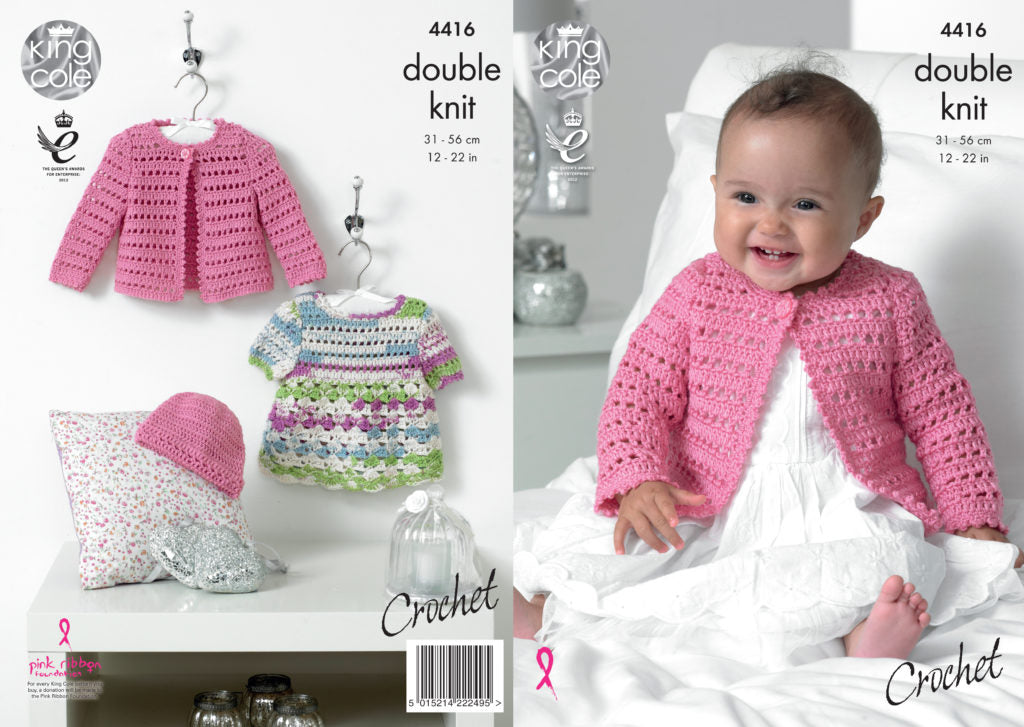 King Cole Crochet Pattern 4416 baby cardigan
