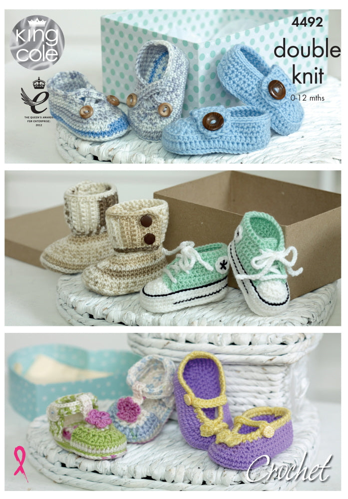 King Cole 4492 Double Knit Crochet Baby Shoes Boots Pattern