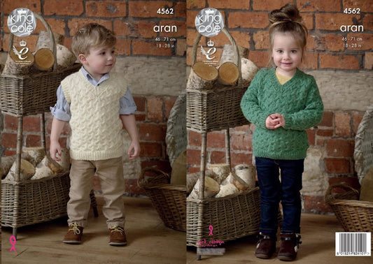 King Cole 4562 Aran Child Sweater Slipover Knitting Pattern