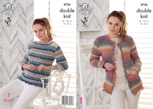 King Cole 4726 Knitting Pattern Sweater Jacket Double knit adult