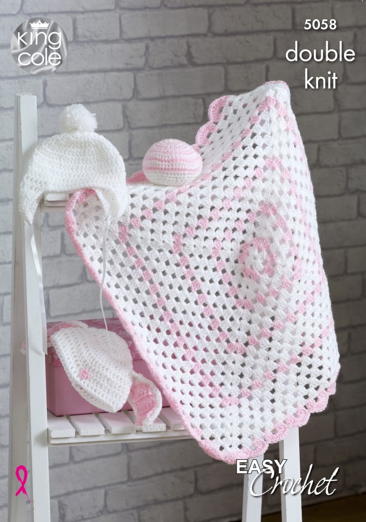 King Cole 5058  Baby DK Easy Blanket Hat Ball Crochet Pattern