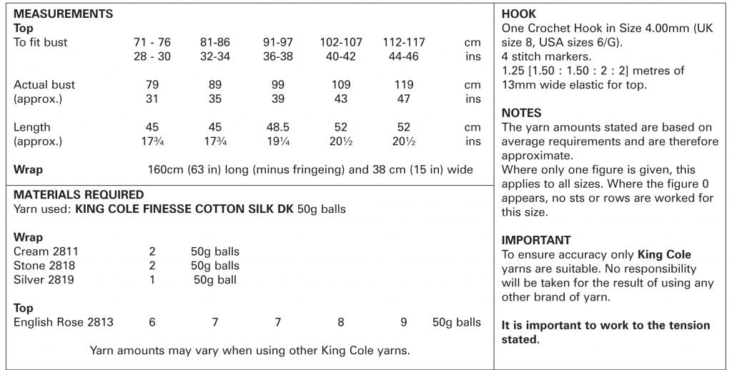 King Cole 5116 Adult DK Wrap Off Shoulder Top Crochet Pattern