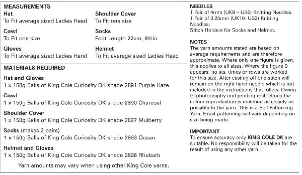 King Cole 5147 Adult DK Hat Cowl Gloves Socks Knitting Pattern