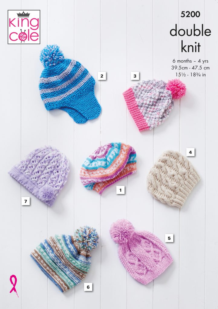 King Cole 5200 Babies Hats Knitting Pattern