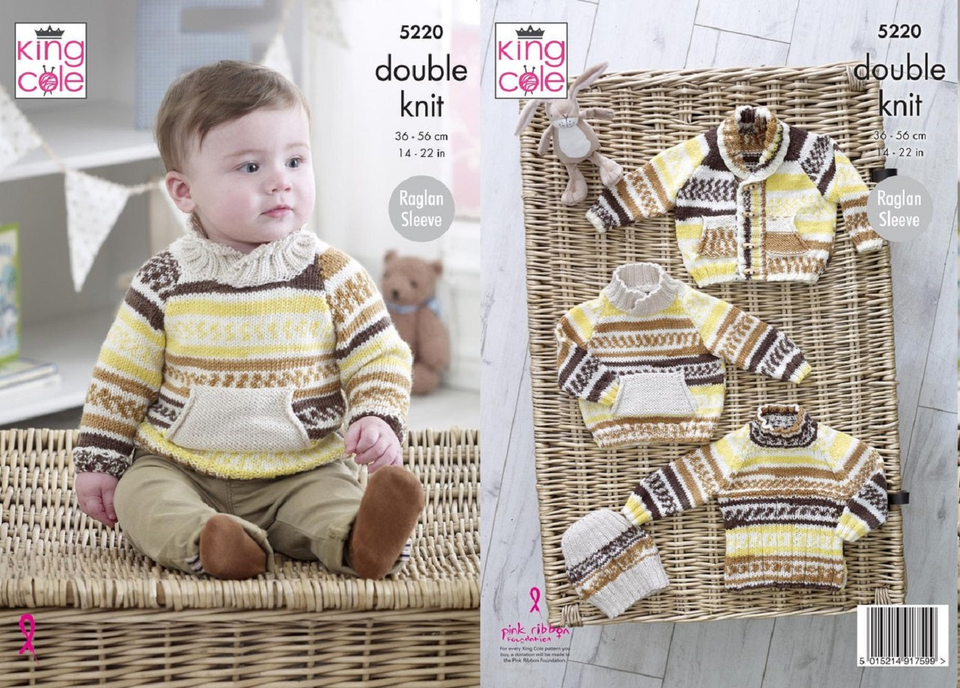 King Cole 5220 DK Babies Sweater Jacket Hat Knitting Pattern