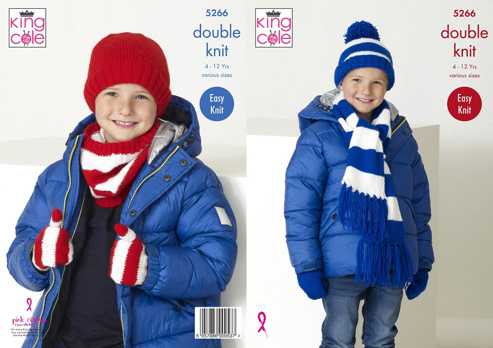 King Cole 5266 Child DK Scarf Hats Mittens Knitting Pattern