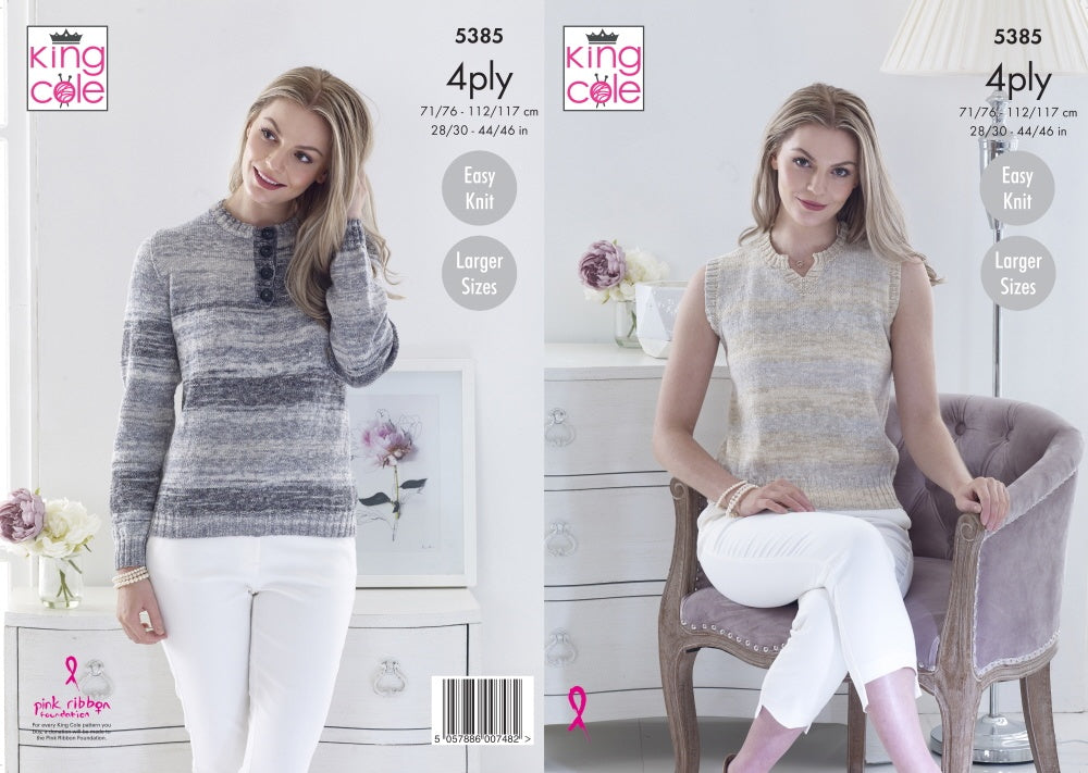 King Cole 5385 4ply Knitting Pattern Sweater Slipover