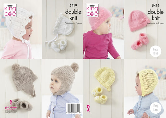 King Cole 5419 Babies DK Hats Booties  Knitting Pattern