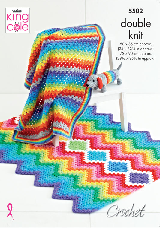 King Cole 5502 DK Rainbow Baby Blanket Toy Crochet Pattern