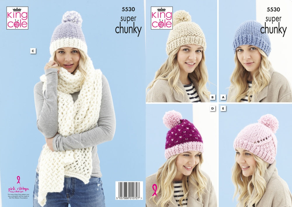 King Cole 5530 Adult Super Chunky Hat Knitting Pattern