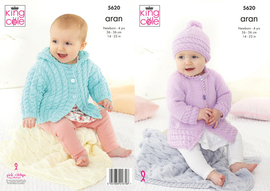 King Cole 5620 Baby Child Aran Jacket Hat Blanket Knitting Pattern