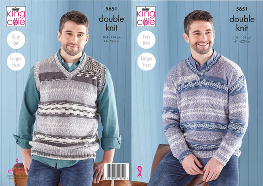 King Cole Men's Sweater Tank Top Knitting Pattern 5651