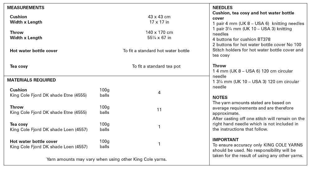 King Cole Cushion & Accessories Knitting Pattern 5655