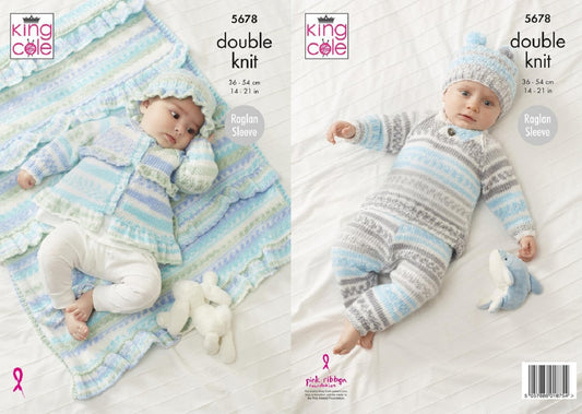 King Cole 5678 Baby DK Sweater Pants Jacket Hat Blanket Knitting Pattern