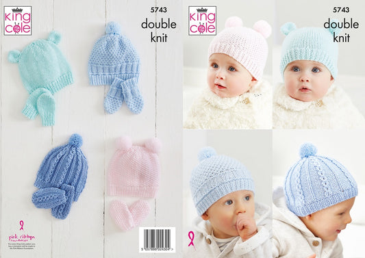 King Cole 5743 Baby Hat DK  Knitting Pattern