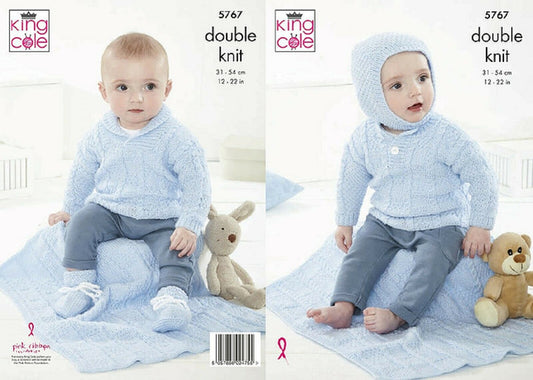 King Cole 5767 Babies Booties Blanket Sweater Hat DK  Knitting Pattern