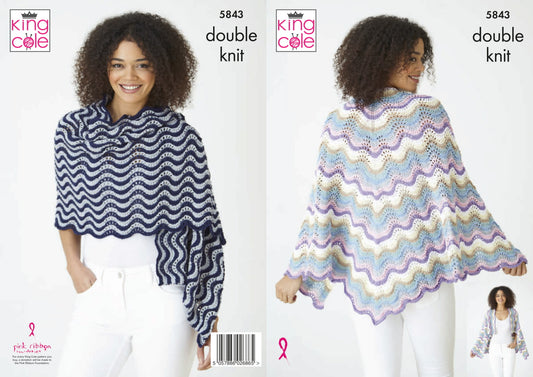 King Cole 5843 Adult DK Shawl Knitting Pattern