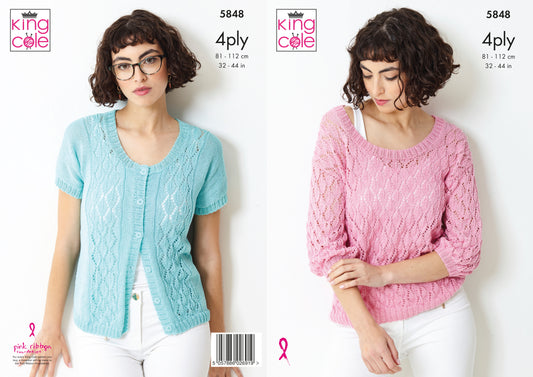 King Cole 5848 Adult 4Ply Cardigan Top Knitting Pattern