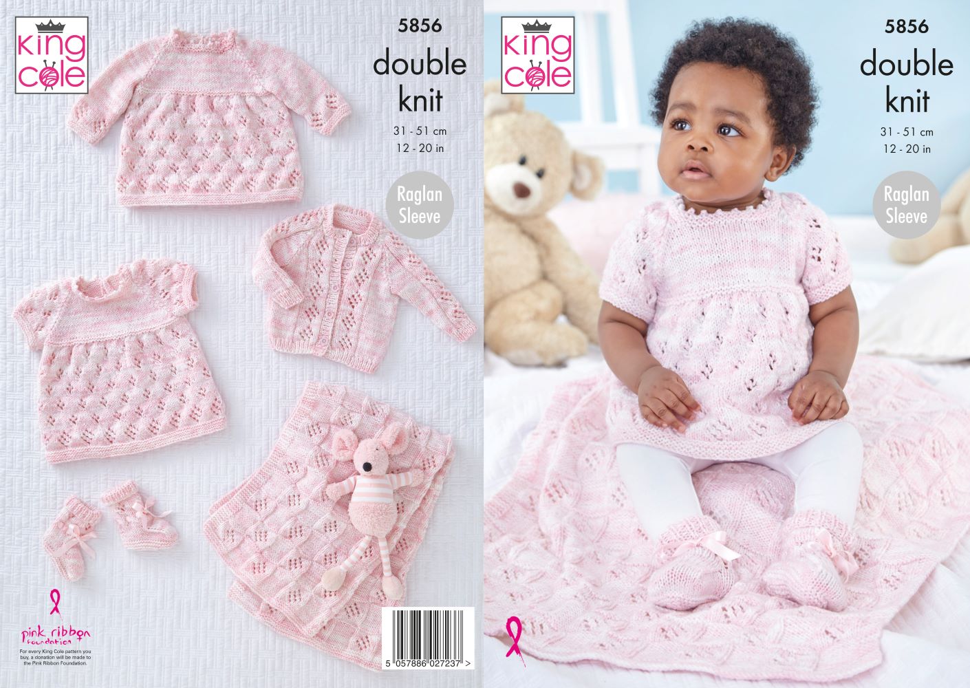 King Cole 5856 Baby DK Dress Cardigan Blanket Bootees Knitting Pattern