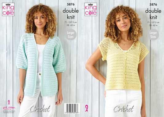 King Cole 5876 Adult DK Button Up Top Cardigan Crochet Pattern