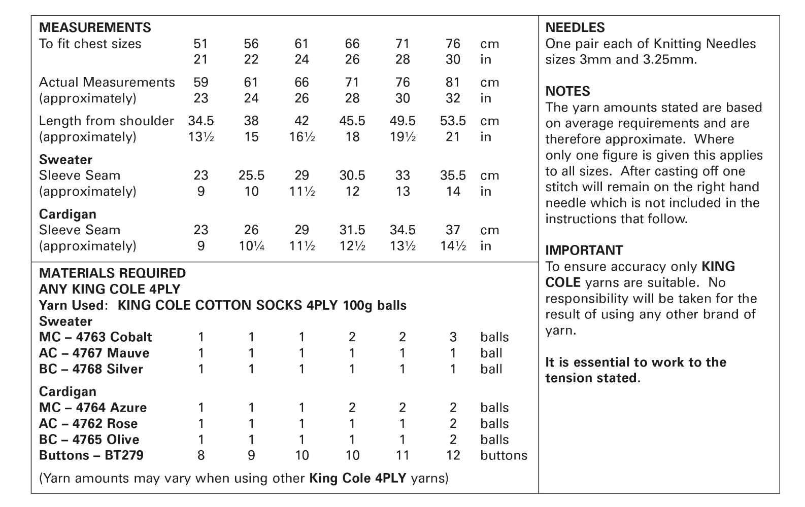 King Cole 5879 Child 4Ply Cardigan Sweater Knitting Pattern