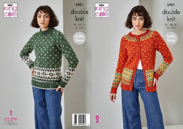 King Cole 5901 Adult DK Sweater Cardigan Knitting Pattern