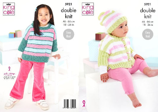 King Cole 5921 Baby Child DK  Top Jacket Hat Knitting Pattern