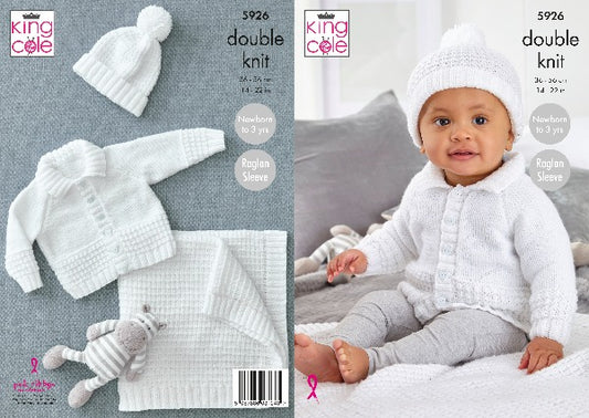 King Cole 5926 Baby DK Cardigan Hat Blanket Knitting Pattern