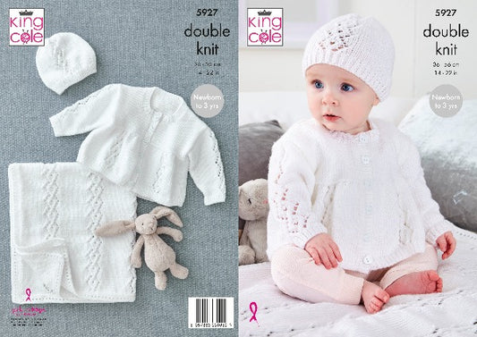 King Cole 5927 Baby DK Matinee Coat Hat Blanket Knitting Pattern