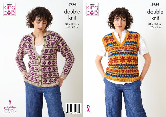 King Cole 5954 Adult DK Cardigan Pullover Knitting Pattern