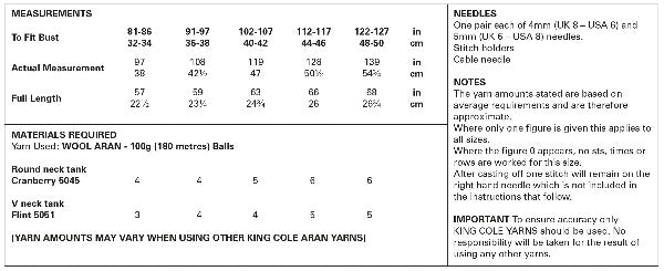 King Cole 5958 Adult Aran Tank Top Knitting Pattern