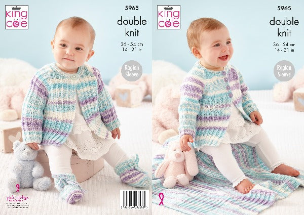 King Cole 5965 Baby DK Matinee Coat Cardigan Bootee Blanket Knitting Pattern