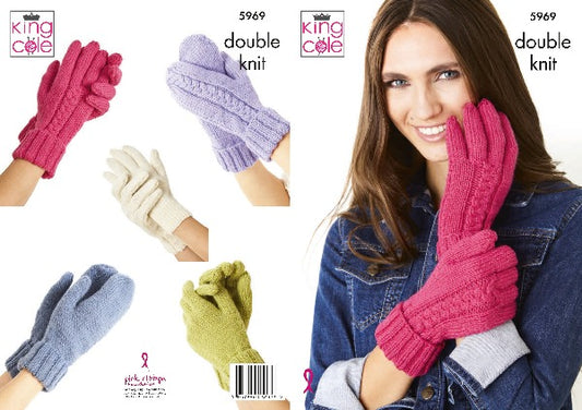 King Cole 5969 Adult DK Gloves Mittens Knitting Pattern