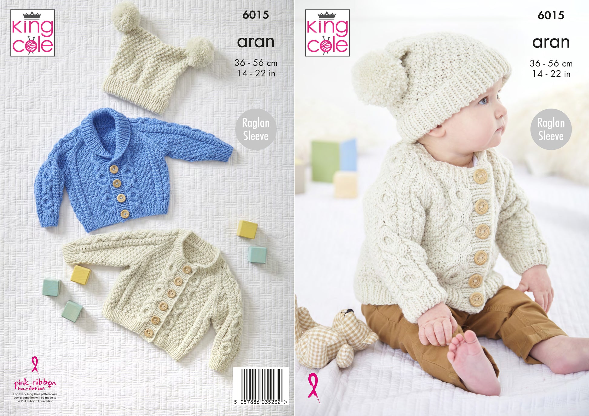 King Cole 6015 Baby Aran Cardigan Hat Knitting Pattern