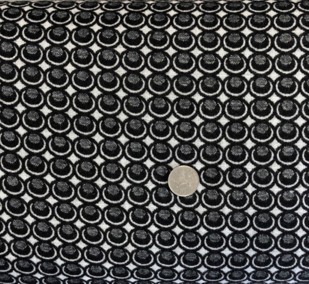 Wool Mix Black White Circle Fabric Jacquard