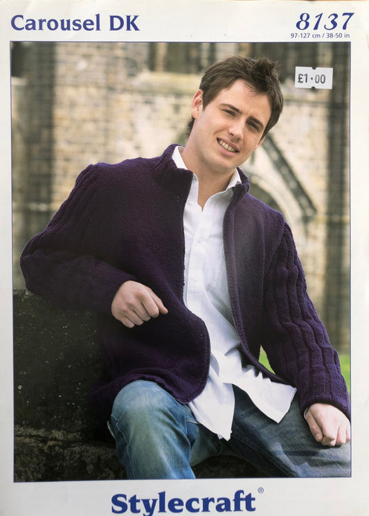 Vintage Stylecraft 8137 Mens DK Jacket Knitting Pattern