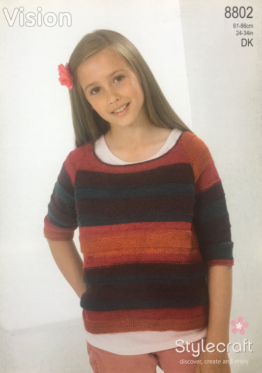 Stylecraft 8802 Child DK Sweater Knitting Pattern